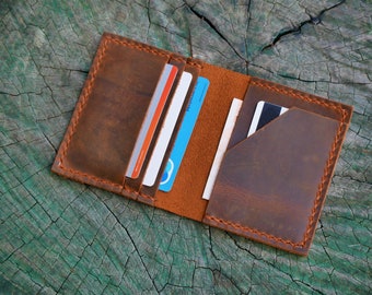 Cartera de cuero personalizada hecha a mano, tarjetero minimalista personalizado de cuero hecho a mano, billetera plegable personalizada, billetera de cuero con bolsillo frontal