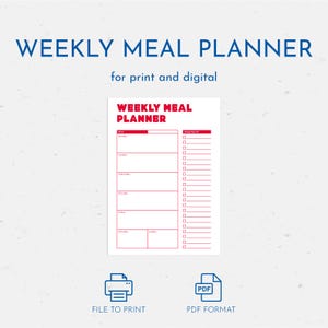 Weekly Meal Planner – Menu & Grocery Organizer (A4, A5, US Letter)