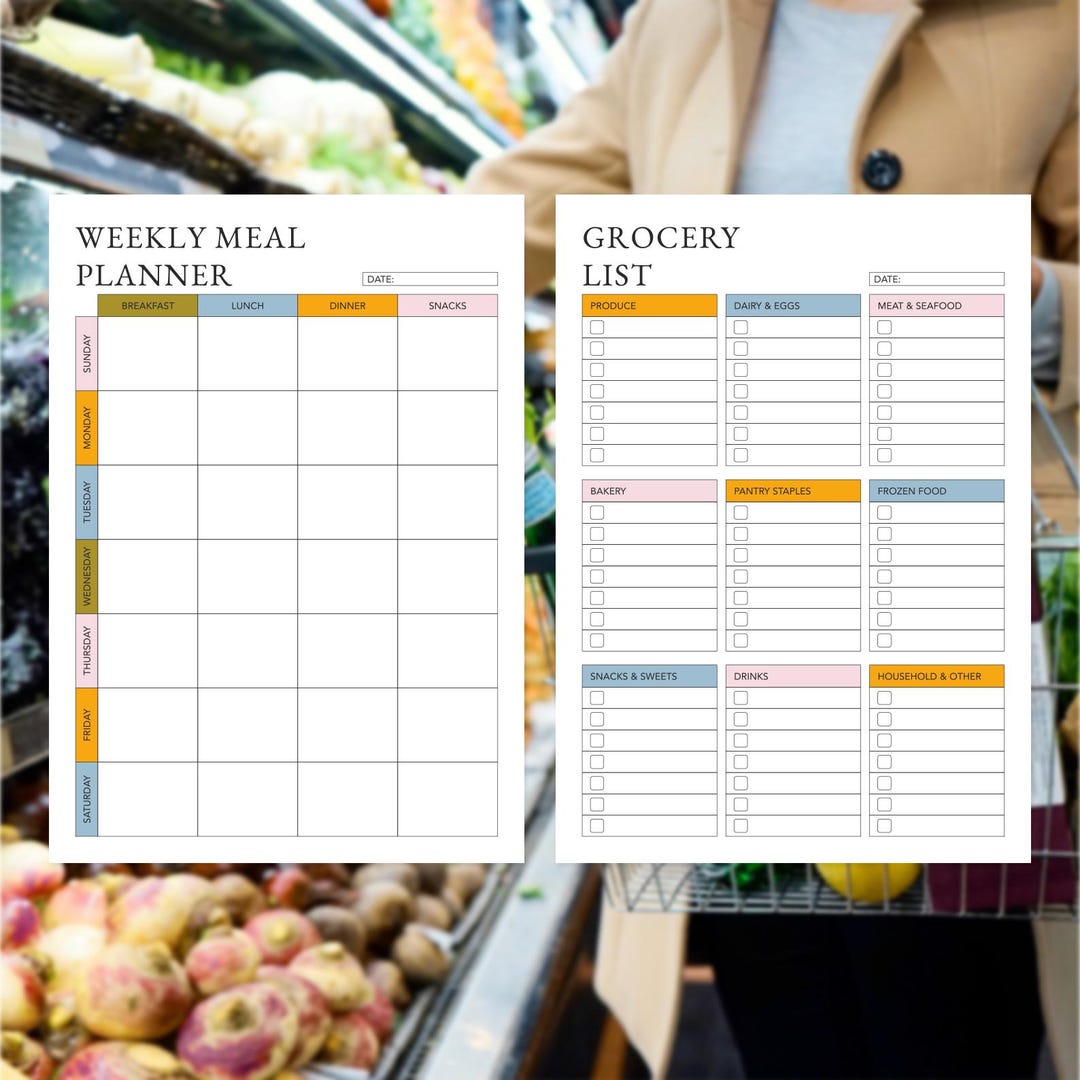 Printable Meal Planner and Grocery List: A4 & US Letter (PDF) - Etsy