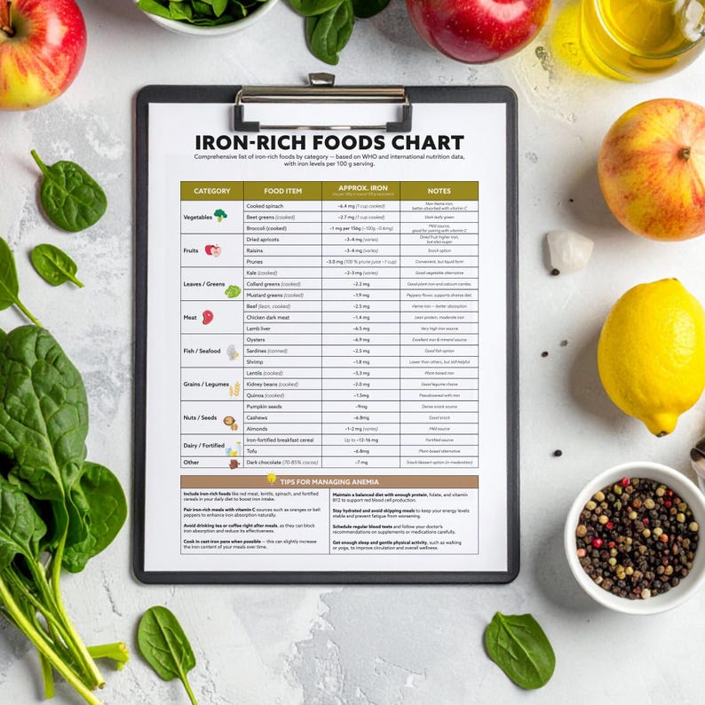 Iron Deficiency Diet Planner | Iron-rich Food List, Meal Plan (A4 US ...