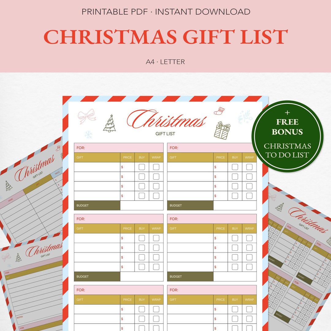 Christmas Gift List Planner – Holiday Shopping Tracker (digital ...
