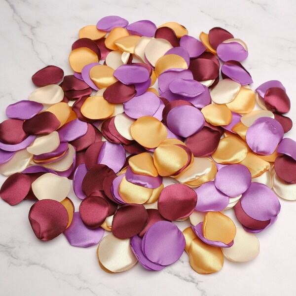 Burgundy Purple Ivory Champagne PETALS | Flower Girl Basket | Wedding Toss | Artificial Flower Petals | Table-Aisle Runner | Wedding Decor