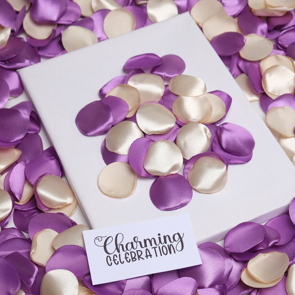 Purple Ivory SATINE PETALS | Flower Girl Basket | Wedding Toss | Artificial Flower Petals | Table-Aisle Runner Wedding Decor Party Decor