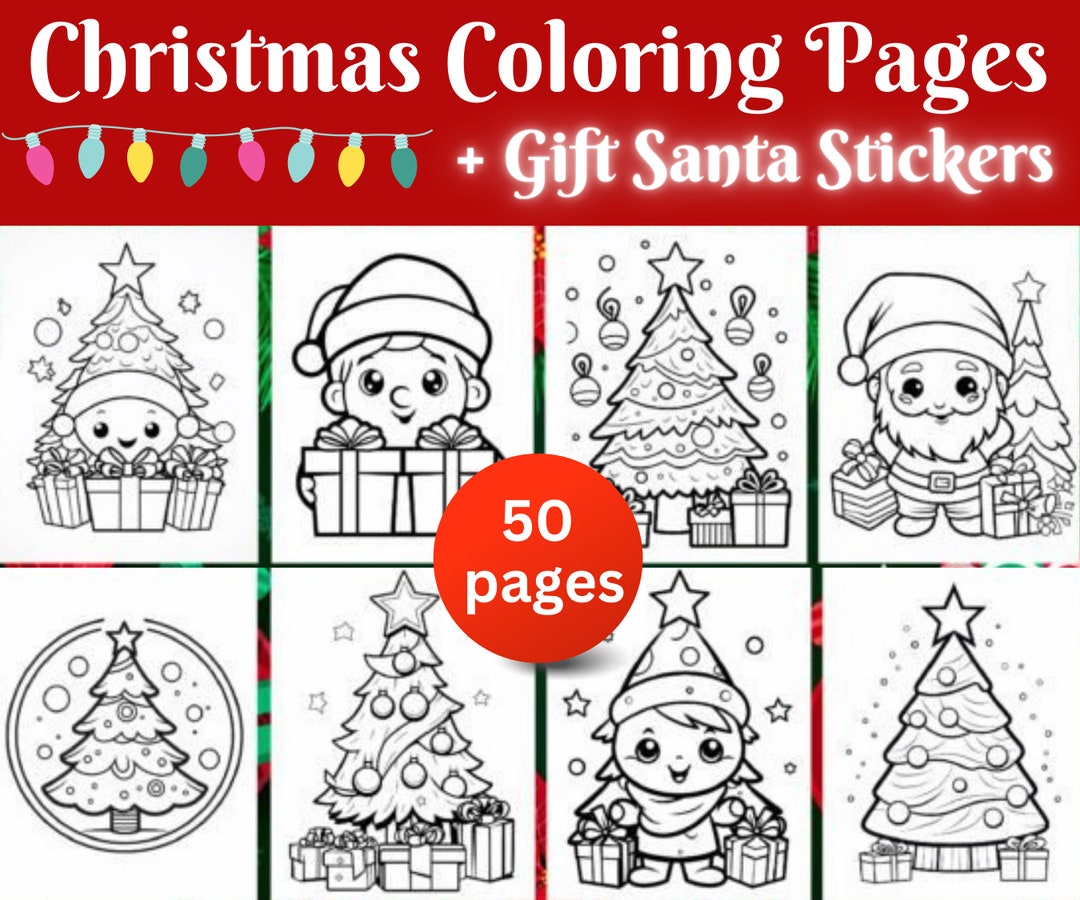 50 Christmas Coloring Pages for Kids,printable,gift Xmas Stickers ...