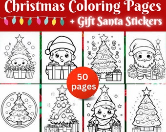 50 Christmas Coloring Pages For kids,Printable,Gift Xmas Stickers,Festive Holiday Art,Instant Download