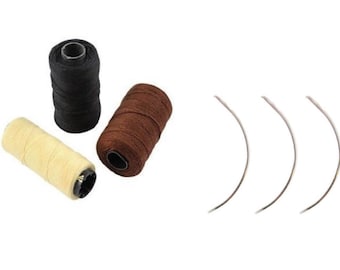 Hair Extension Weave Weft Wig Thread (Black, Dark Brown, Brown or Blonde) + 3 C Needles 50mm / 90mm