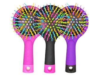 Volume Hairbrush with Detangling Anti-Static De-Frizz Compact Travel Hair Brush With Mirror Rainbow Colours
