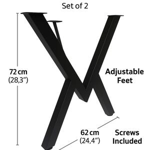Industrial X Metal Table Legs – Set of 2 | Adjustable Feet | 72cm (28.3&quot;) Height | Black Powder Coated Steel | Screws Included