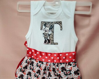 Baby Onesie Dress, Hand-Made Baby Girl Outfit, Onesie With Skirt and Ribbon