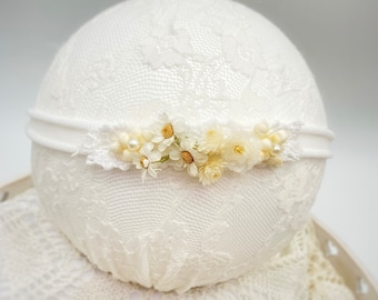 Haarband Baby weis -cream zur Taufe mit Spitze Gänseblümchen -Handgemachtes Stirnband Mädchen Kleinkind- Haarschleife-Haarschmuck-Shooting