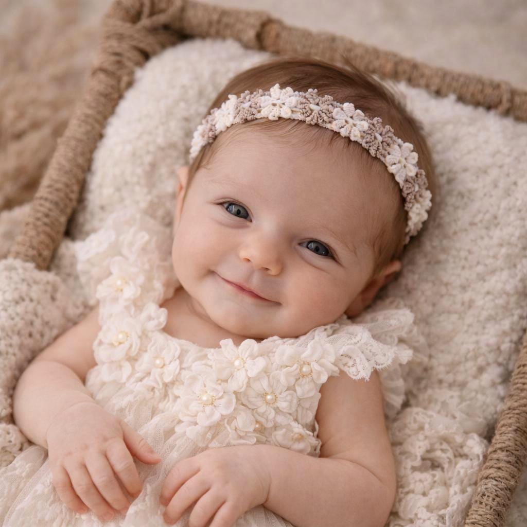 Bandeau Bébé Fille En Dentelle Avec Fleur - Neuf, Chic, Cadeau De Naissance Parfait