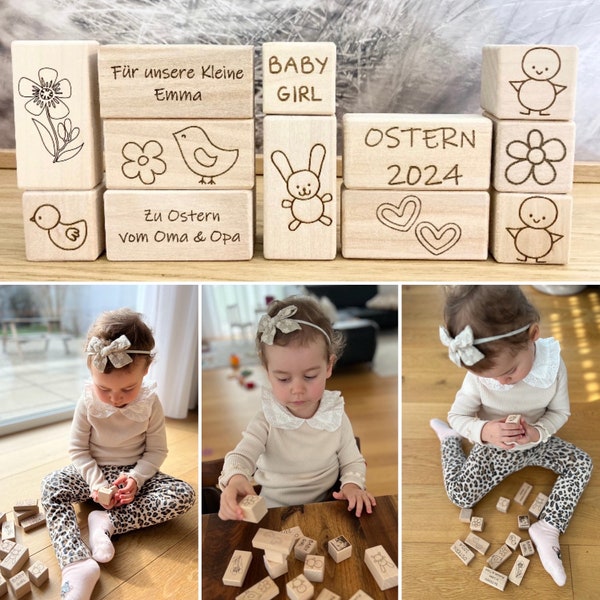 Baby geschenk Ostern, Holz Bausteine , Baby Steine personalisierte , Baby Spielzeug, Geburt Geschenk Baby, Ostern Baby