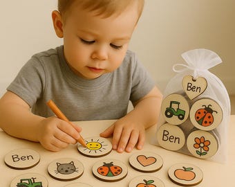 personalisiertes Baby Party Spiel zum ausmalnen / Holz Memory Personalisiert/  mit Namen Gravur/ Baby Shower Geschenk/ Baby Geschenk