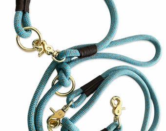 Rope leash with collar set, blue