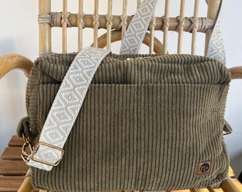 Corduroy handbag, army green
