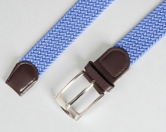 Cintura elastica da uomo marrone Cintura elastica in cotone intrecciato Cintura da uomo intrecciata con fibbia argentata per jeans 35 mm - Italia