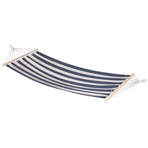 Striped Single Hammock with Travel Bag – 1 Person Polycotton Hammock for Camping, Beach, Garden Outdoor Relaxation – Blue & White