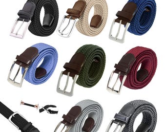 Cinturón elástico trenzado: elástico ajustable con ribete de cuero