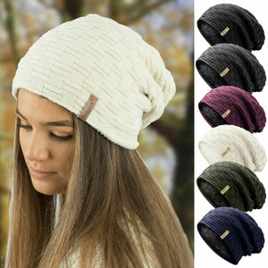 Unisex Textured Knit Slouch Beanie with Fleece Lining – Warm Winter Hat for Men & Women