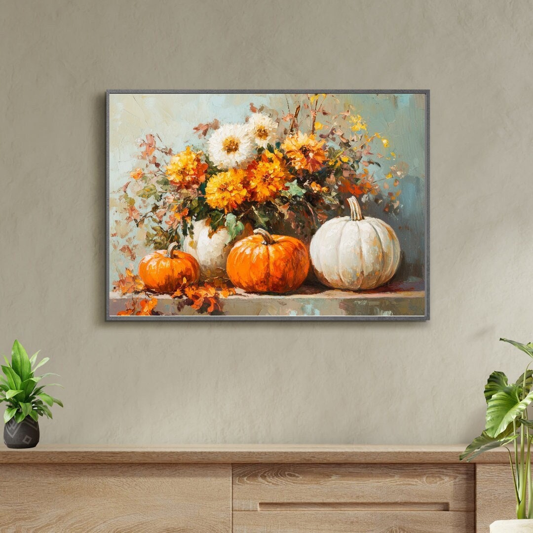Vintage Pumpkin Still Life Art Print: Rustic Autumn Decor (digital ...