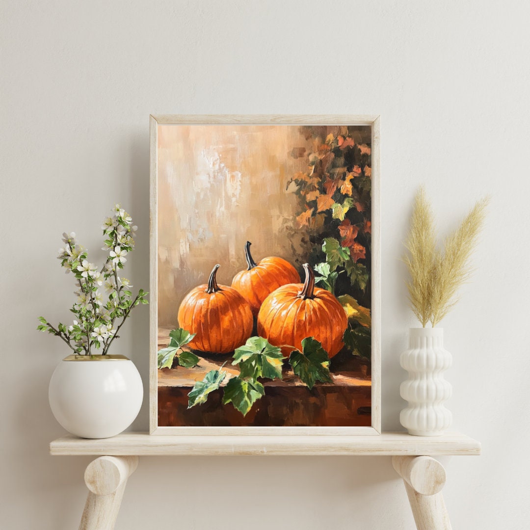 Vintage Pumpkin Still Life Art Print: Rustic Autumn Decor (digital ...
