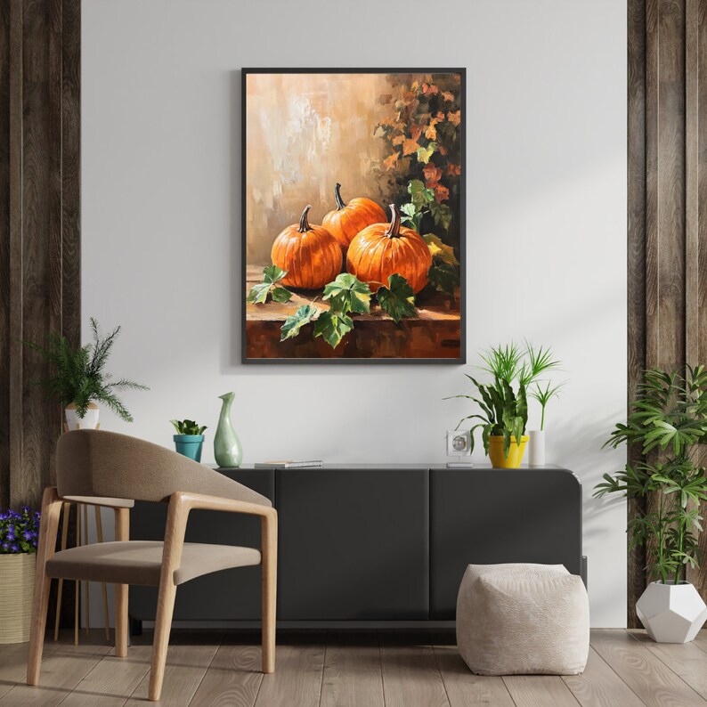Vintage Pumpkin Still Life Art Print: Rustic Autumn Decor (digital ...