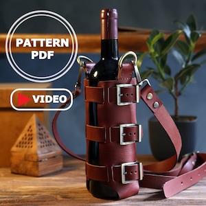 Classic Vintage Leather Wine Holder Bag Pattern and Video Template Pdf  | Brannstal Leather Patterns