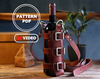Classic Vintage Leather Wine Holder Bag Pattern and Video Template Pdf  | Brannstal Leather Patterns