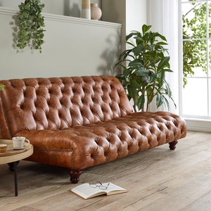 Handmade British Paris 3-Seat Chesterfield Sofa in Vintage Tan Leather