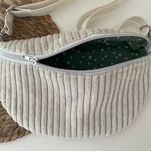 Round bum bag hip bag cross bag belt bag cord beige stars silver