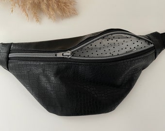 Bum bag hip bag cross bag belt bag faux leather black dots gunmetal