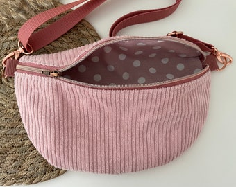 Round bum bag hip bag cross bag belt bag cord pink dots rose gold