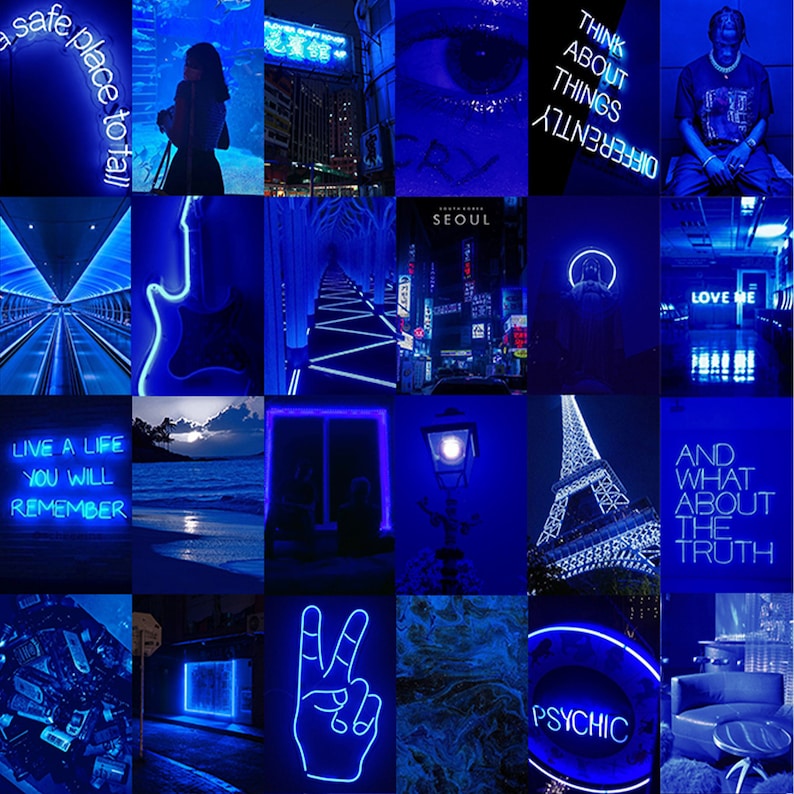 100 Blue Aesthetic Digital Collage Kit Dark Blue Wall Etsy