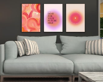 3er Set Positive Aura Poster, spirituelle Wandkunst, körniger Farbverlauf, Farbverlaufsdruck, lebendige Aura-Kunst, stilvolles Wand-Dekor DIGITAL DOWNLOAD.