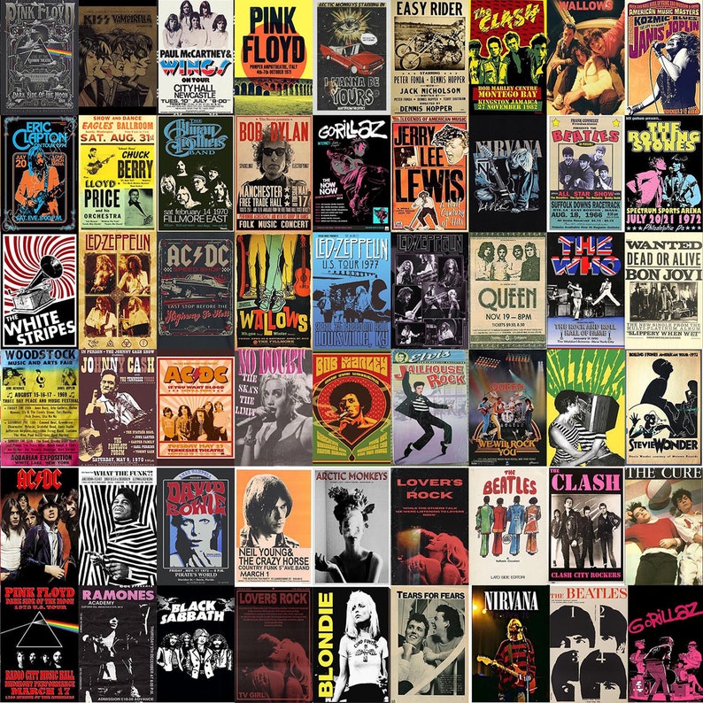 300 Stück Vintage Konzert Poster Retro Punk & Classic Rock Poster Vintage Musik Band Aesthetic Wall Collage Kit DIGITALER ARTIKEL Bild 2