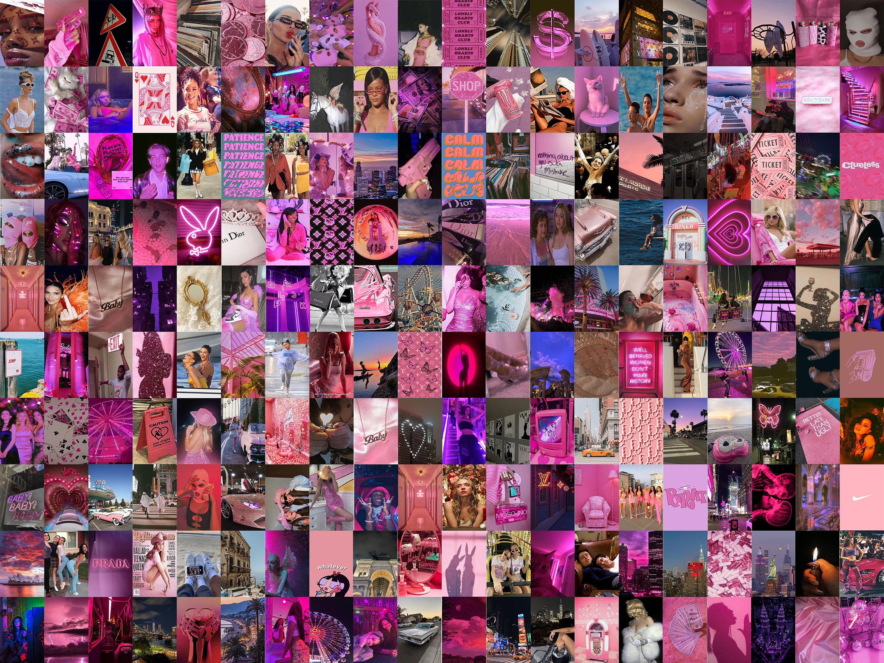 200 PCS | Boujee Pink 90s 2000s Wall Collage Kit | Y2K Pink Aesthetic Photo Prints | Vintage Printable Pictures for Room Decor (DIGITAL 4x6)
