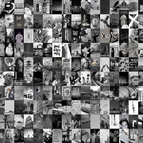 200 PCS / Kit de collage de pared en blanco y negro / Collage de fotos estético gris / Boujee Imágenes en blanco y negro Decoración de la habitación (DESCARGA DIGITAL) 4x6