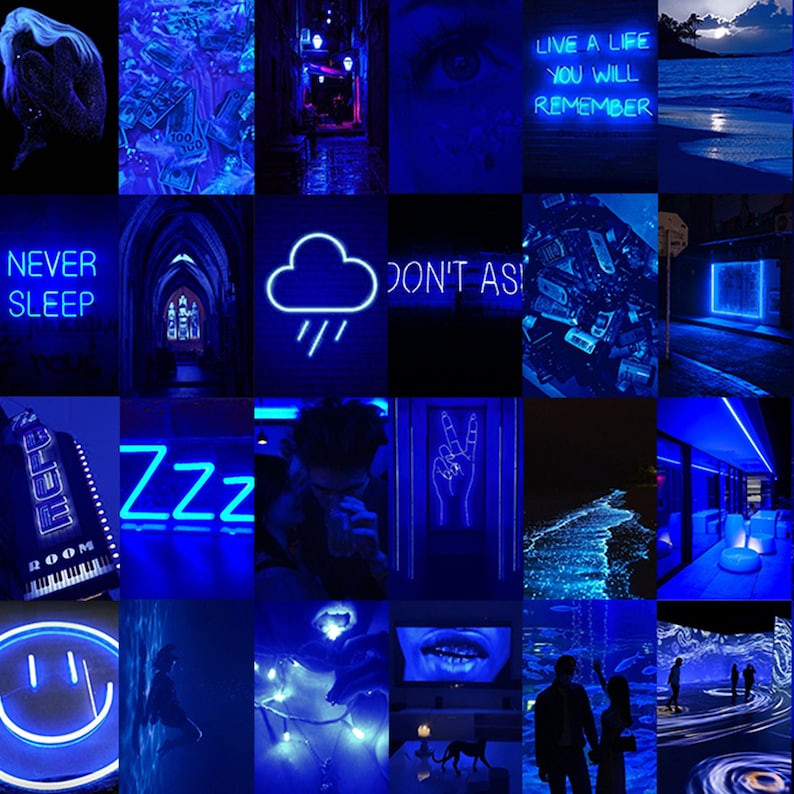 100 Blue Aesthetic Digital Collage Kit Dark Blue Wall Etsy