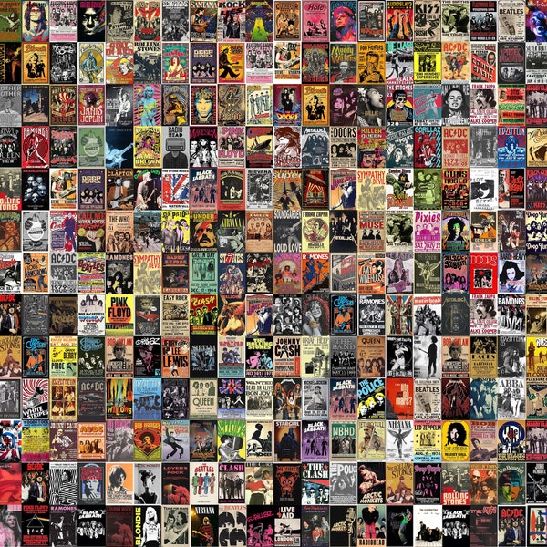 300 PCS | Vintage Concert Poster | Retro Punk & Classic Rock Poster Prints | Vintage Music Band Aesthetic Wall Collage Kit | DIGITAL ITEM