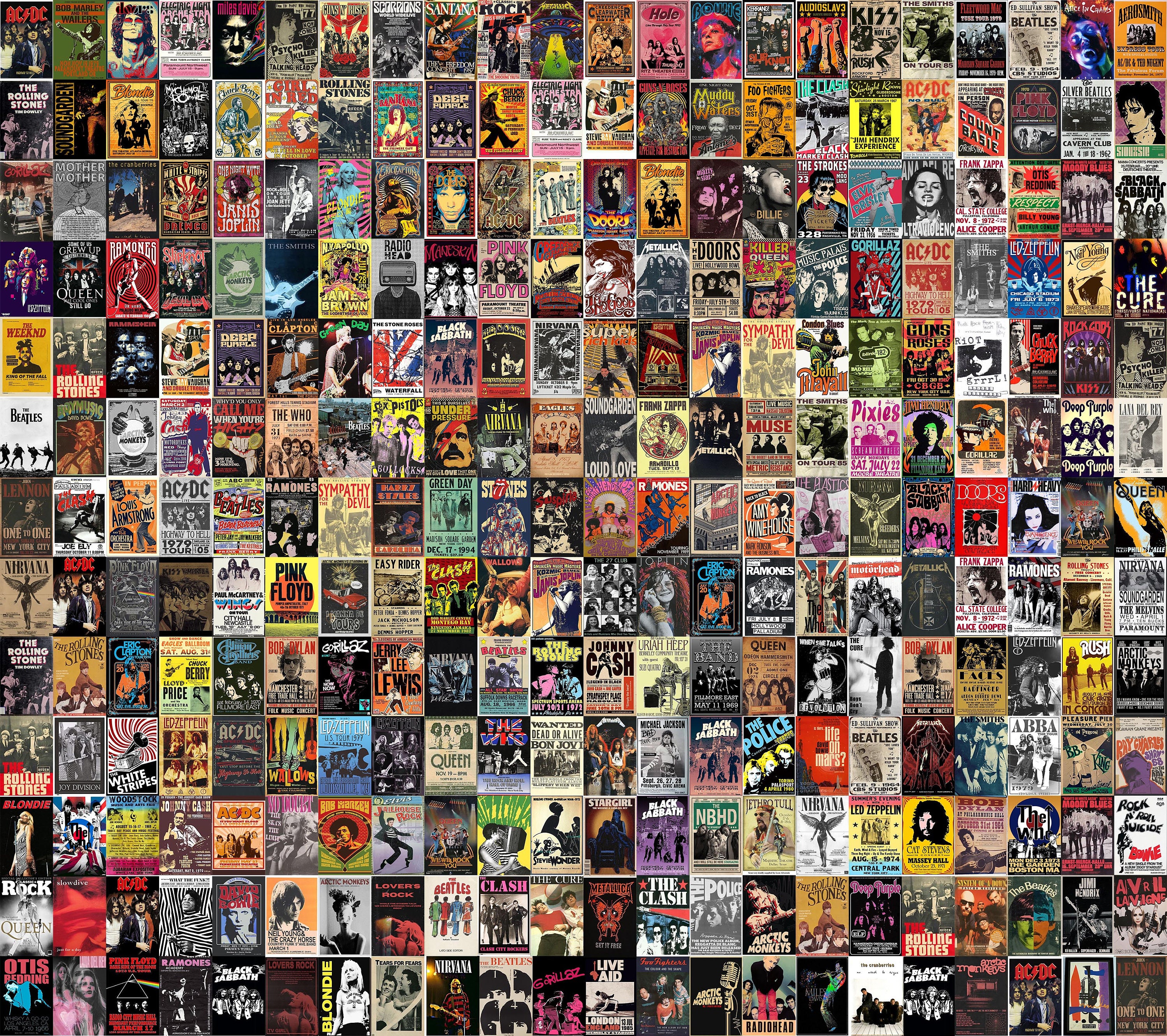 Retro Music Posters Collage Peel and Stick Wallpaper Wall Mural