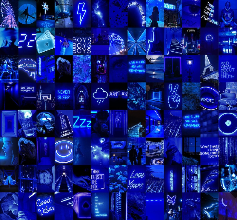 100 Blue Aesthetic Digital Collage Kit Dark Blue Wall Etsy UK
