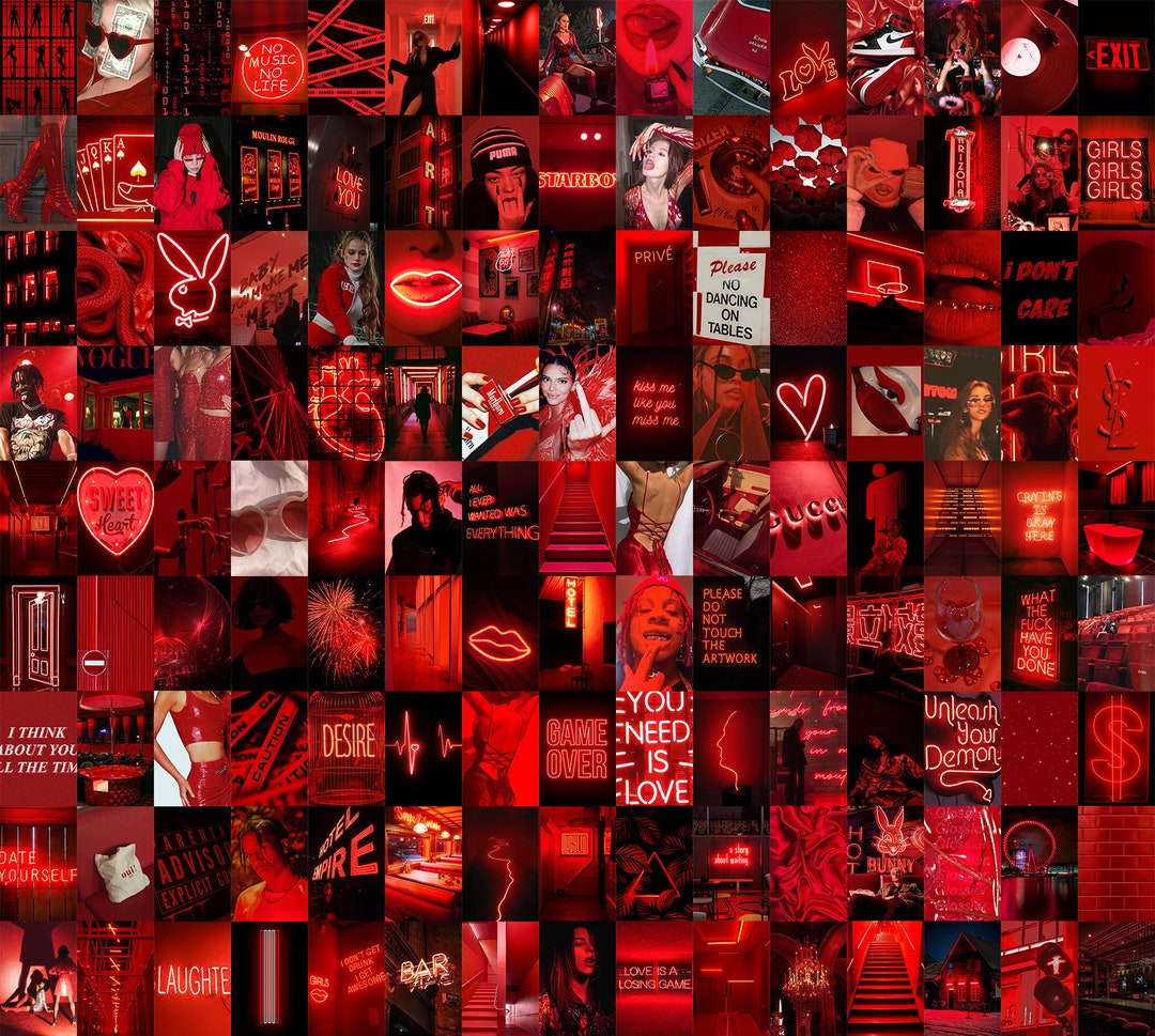 140 Red Aesthetic Digital Wall Collage Red Collage Kit Aesthetic Room ...