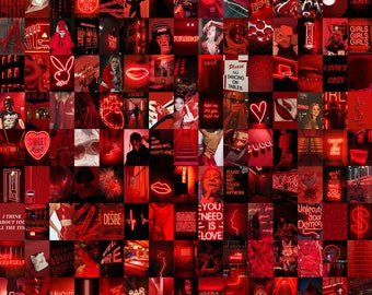 140 Red Aesthetic Digital Wall Collage - Red Collage Kit - Aesthetic Room Decor - Red Neon Collage