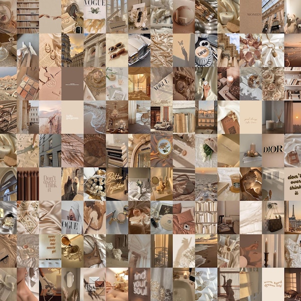 Neutral Cream Beige Wall Collage Kit | Boujee Boho Aesthetic Photo Collage Print | Light Beige Room Decor (DIGITAL DOWNLOAD) | 4x6 150|PCS