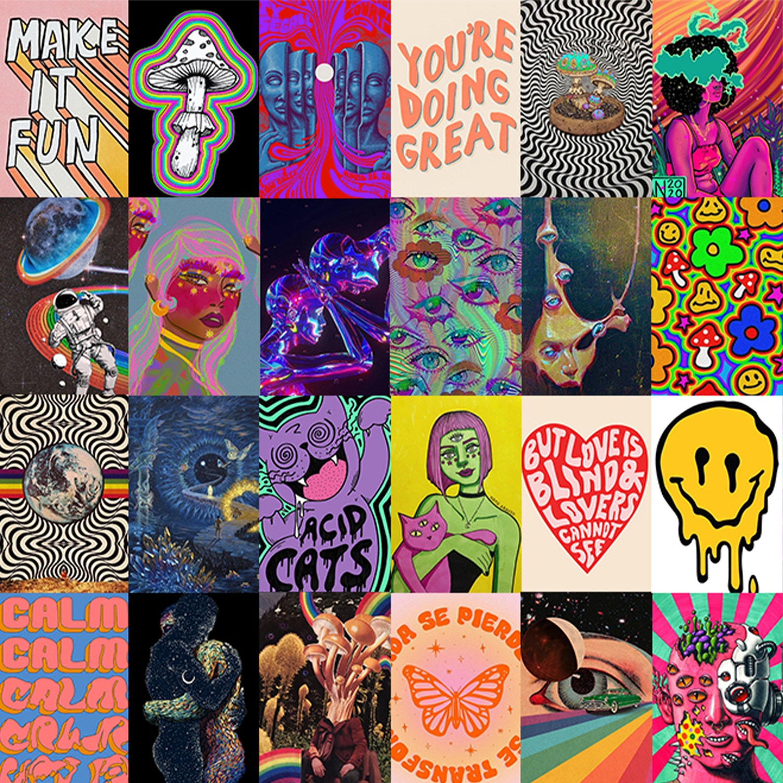 Hippie Digital Collage Kit Hippie Wall Collage Indie Room - Etsy