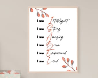 Custom Acrostic Poem Positive Affirmations Printable Wall Art - Nursery/Kid's Room Printable Wall Art - Personalized Wall Art - Digital Art