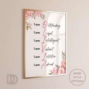 Custom Acrostic Name Poem Wall Art – &quot;I Am&quot; Positive Affirmations, Printable Nursery Decor, Personalized Kids Room Art, Gift for Her