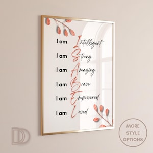 Custom Acrostic Name Poem Wall Art – &quot;I Am&quot; Positive Affirmations, Printable Nursery Decor, Personalized Kids Room Art, Custom Baby Gift