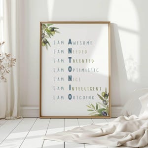 Custom Acrostic Name Poem Wall Art – &quot;I Am&quot; Positive Affirmations, Printable Nursery Decor, Personalized Kids Room Art, Gift for Him