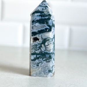 Large Blue Moss Agate Tower with Druzy 663g